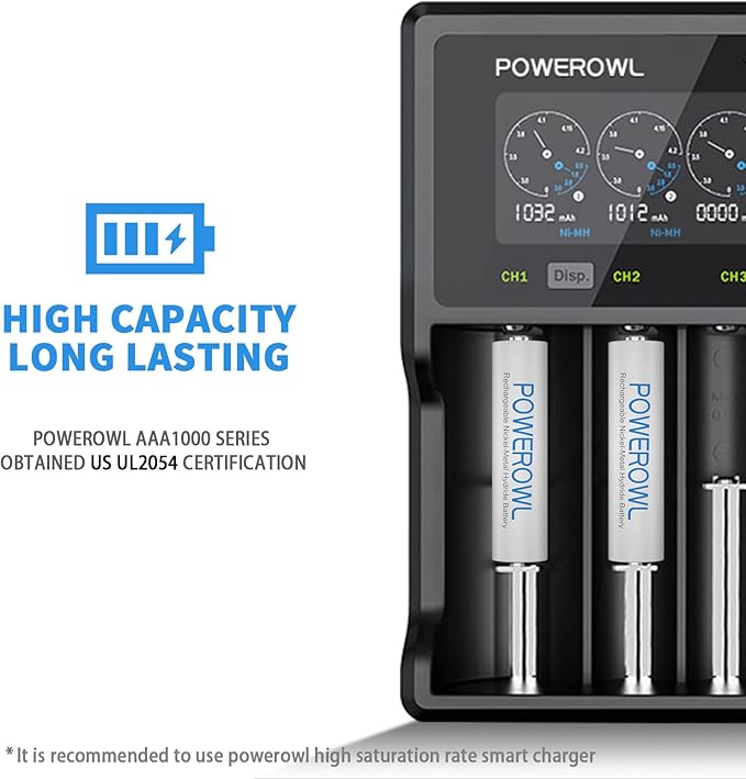 POWEROWL AAA Rechargeable Batteries High Capacity, Low Self Discharge HR03 - Image 3
