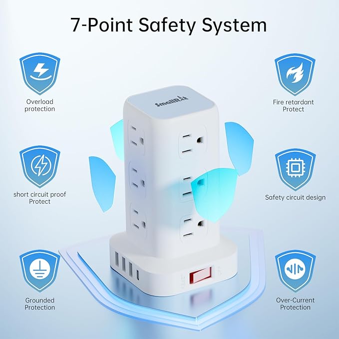 PD 20W USB C Surge Protector, Mini Power Strip Tower Travel 12 AC 4 USB Power - Image 3