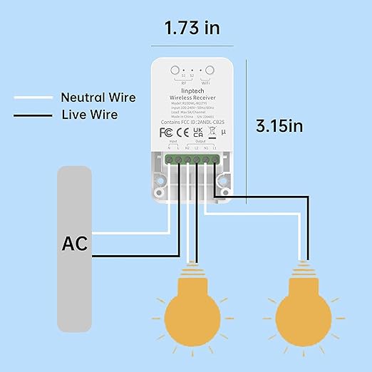 Smart Wi-Fi Light Switch, 2 Channels Linptech Wireless Relay Switch Tuya App - Image 8