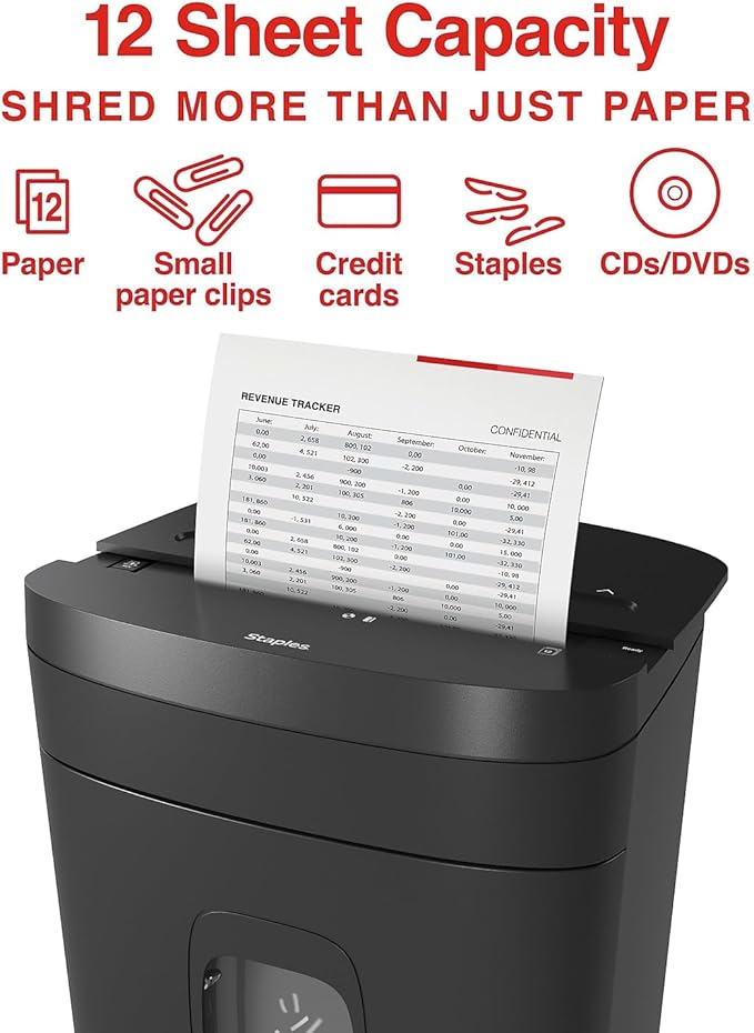 Staples 12-Sheet Micro-Cut Shredder – High-Security Document & Credit Card - Image 2