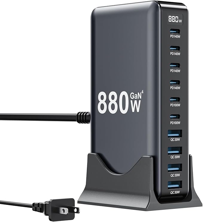 880W USB C Charger Block, 10-Port USB C Charging Station GaN IV Travel by SMSASOEO