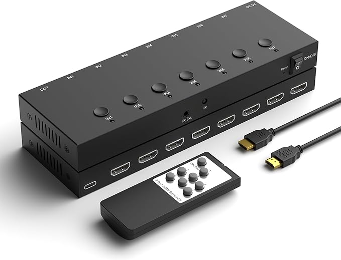 Y.D.F 7 Port HDMI Switch, 4k@60Hz HDMI Switcher 7 in 1 Out HDCP 2.0 Manual HDMI by YDF