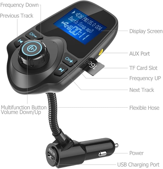 Nulaxy Bluetooth Car FM Transmitter Audio Adapter Receiver Wireless Handsfree - Image 4