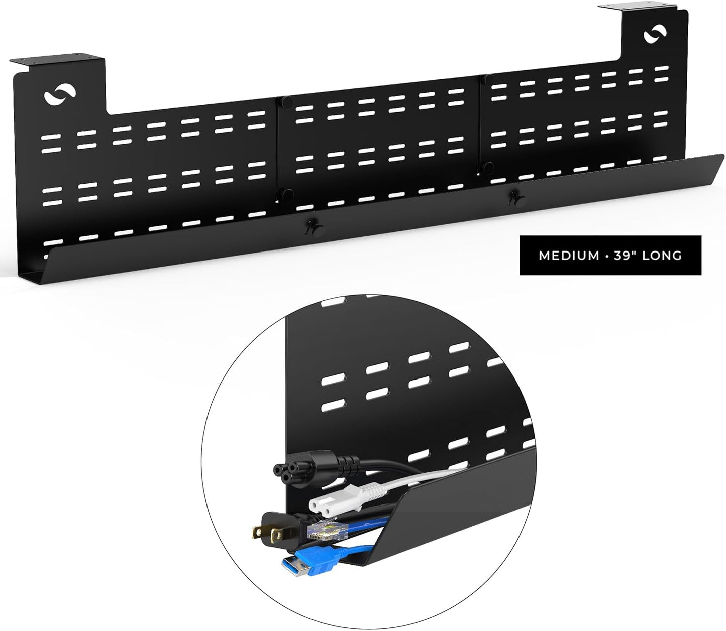 HumanCentric Under Desk Cable Management Tray & Cord Raceway, Black | Underdesk Cord Organizer, Standing Desk Cable & Wire Management, Heavy Duty, Straps Included, Medium