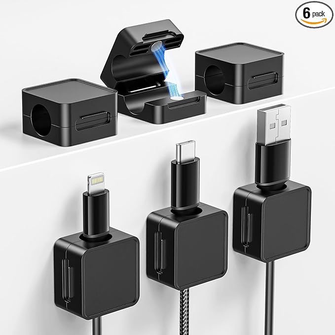 Magnetic Cable Clips, 6 Pack Cord Holder Desk Cable Management, Adhesive Wire by Unknown
