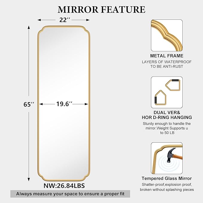 Gold Full Length Mirror with Standing - Image 4