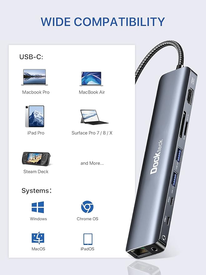 Dockteck 9-in-1 USB-C Hub: HDMI 4K@60Hz, 100W PD, 2x USB-A 5 Gbps, SD/TF Card - Image 7