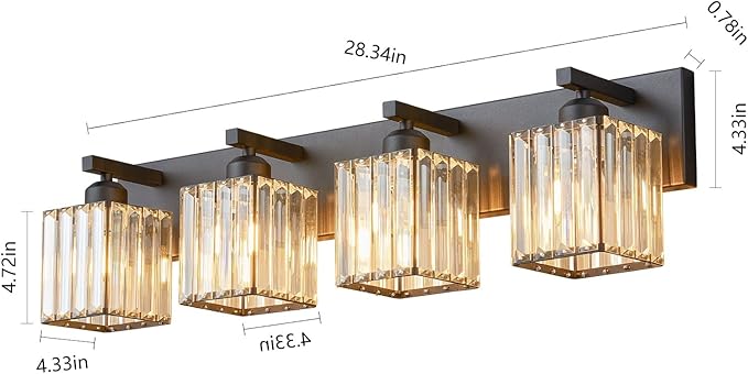 FDPBY Modern Bathroom Vanity Light 4-Lights Modern Black Crystal Wall Light - Image 5