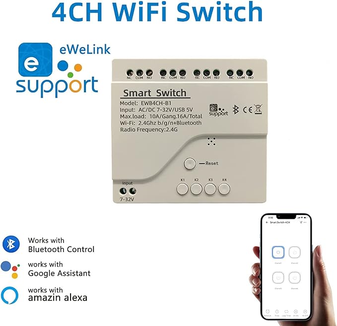 Newgoal 4 Channel Smart Switch, Momentan/Locking WiFi Relay, eWeLink App - Image 2