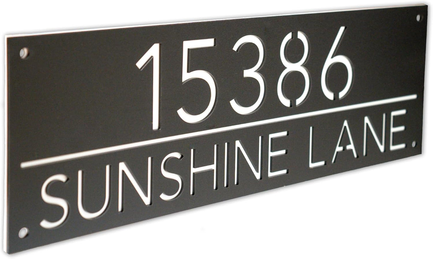 Made in Minnesota – Customized Address Sign 18x6 - Black or White – Made in USA - House Numbers for Outside Modern Address Plaque Street Name Sign (Black 18x6)