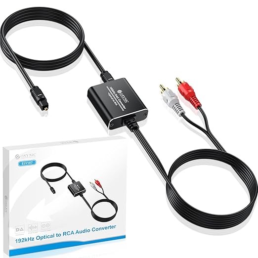 eSynic Portable Optical to RCA Adapter-7 FT Long-Built-in DAC Chip-Easy to by eSynic