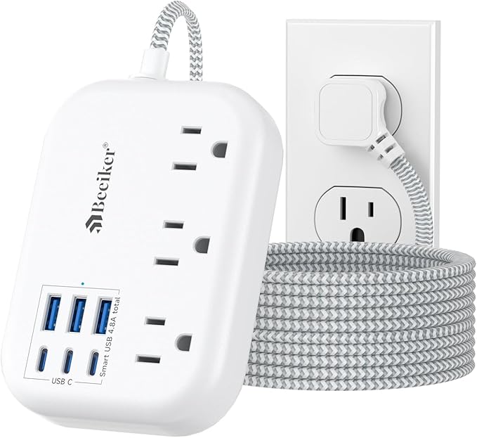 6 USB Surge Protector Power Strip- Extension Cord 10 Ft by Beeiker-BetterHelperforYou
