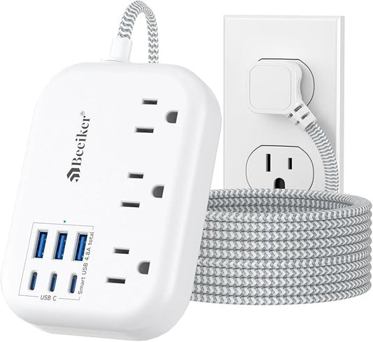 6 USB Surge Protector Power Strip- Extension Cord 10 Ft by Beeiker-BetterHelperforYou