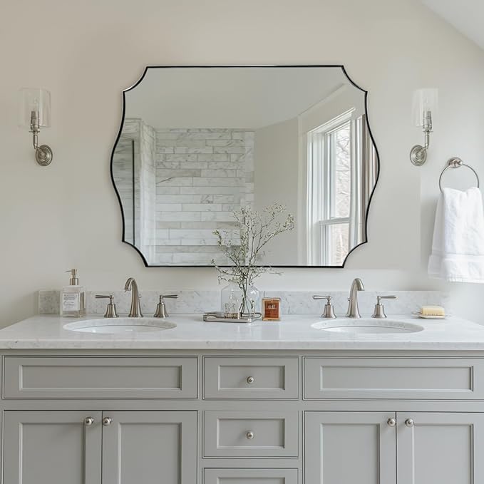 ANDY STAR Large Brushed Nickel Mirror, 30x40 Inch Scalloped Bathroom Mirror - Image 8