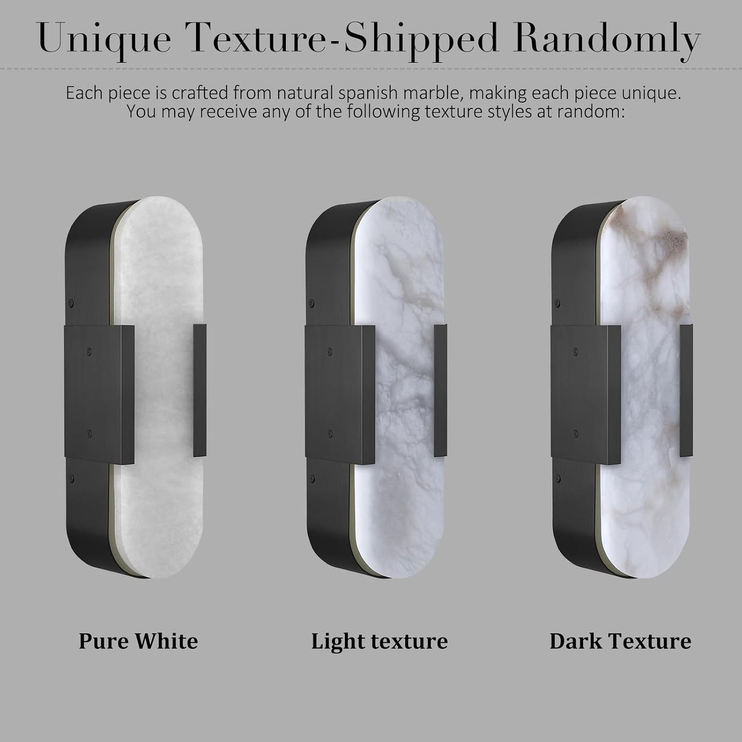 Alabaster Wall Sconces Set of 2, 13.8" Black Natural Marble Wall Sconce, Hardwired Bathroom Vanity Lights, Modern Indoor Wall Lighting for Bedroom, Living Room, Hallway, Stairs, 3000K Warm Light