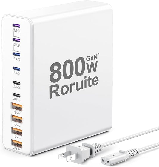 800W USB C Charging Station, 120W PD GaN5 Super Fast USB C Charger Block-10 Port by Roruite