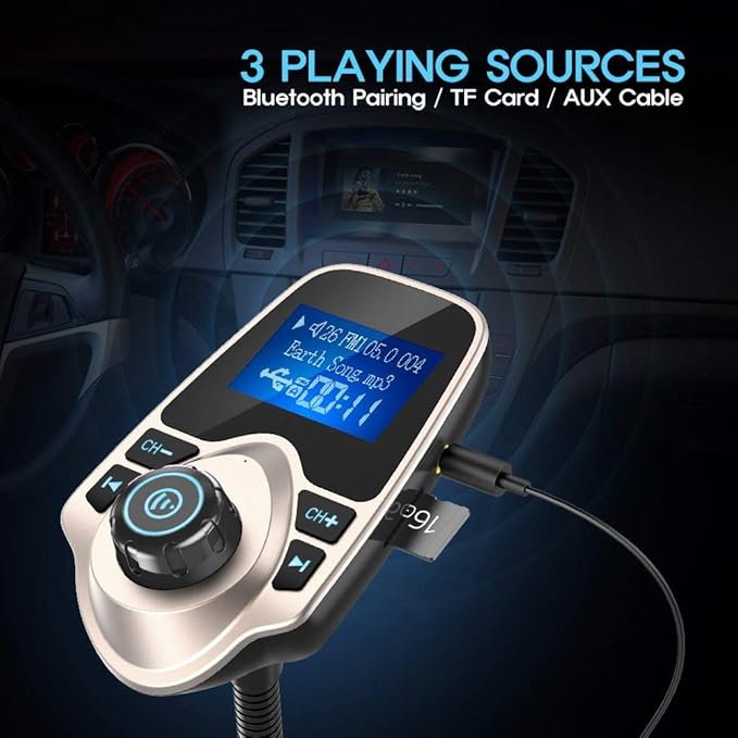 Nulaxy Bluetooth Car FM Transmitter Audio Adapter Receiver Wireless Handsfree - Image 5