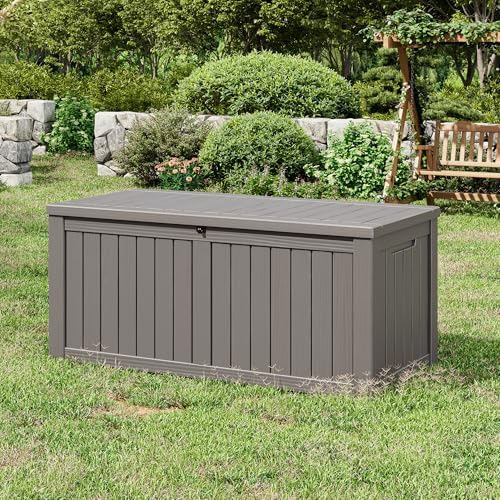 150 gal deck box,outdoor storage box waterproof lockable,gas, close-up detail