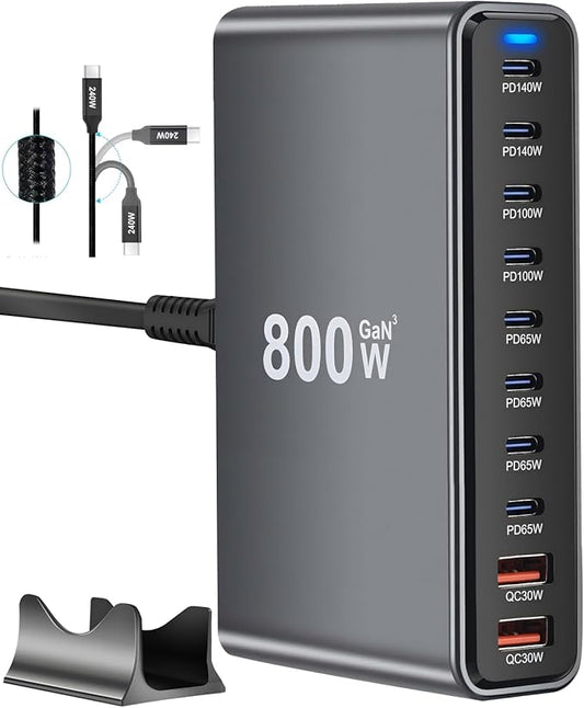 800W USB C Fast Charger Block, 10 Port USB Charging Station, GaN Ⅲ Pro Dual by LMSEP