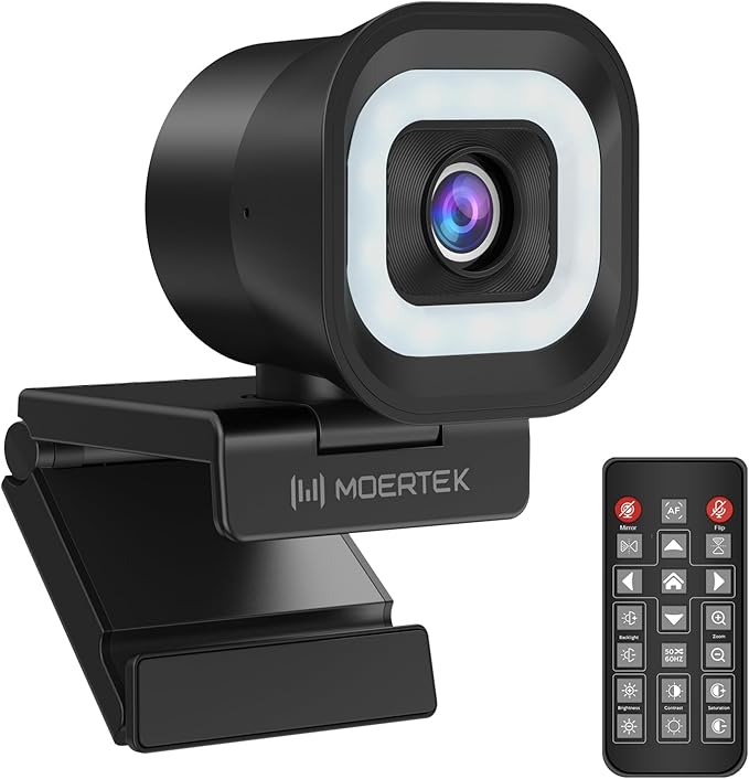 4K Webcam with 5-Level LED Light, 12MP Camera, USB Webcam with Dual by MOERTEK