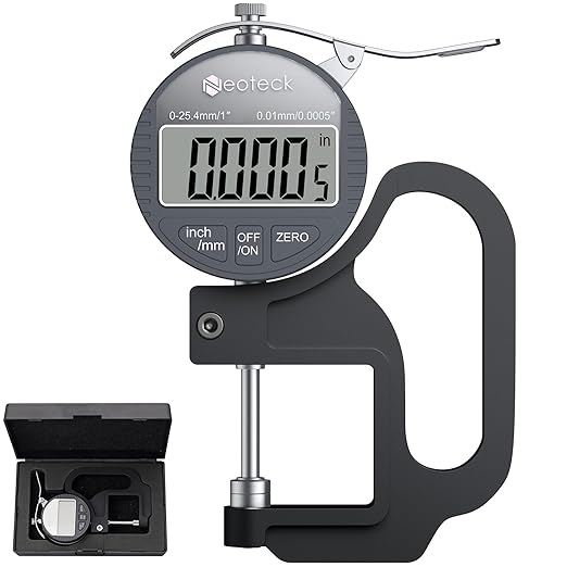 Neoteck Digital Thickness Gauge 1inch/25.4mm, 0.0005inch/0.01mm LCD Display by Neoteck