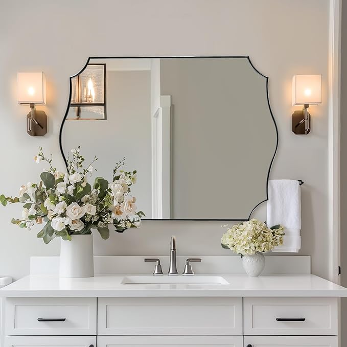 ANDY STAR Large Brushed Nickel Mirror, 30x40 Inch Scalloped Bathroom Mirror by ANDYSTAR