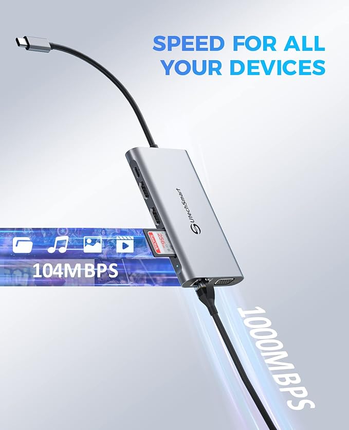 USB C Docking Station Dual Monitor, UtechSmart 11 in 1 USB C Hub Triple Display - Image 6