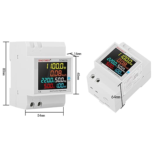 6IN1 Single Phase Energy Meter Din Rail Electricity Usage Monitor AC 40-300V - Image 3
