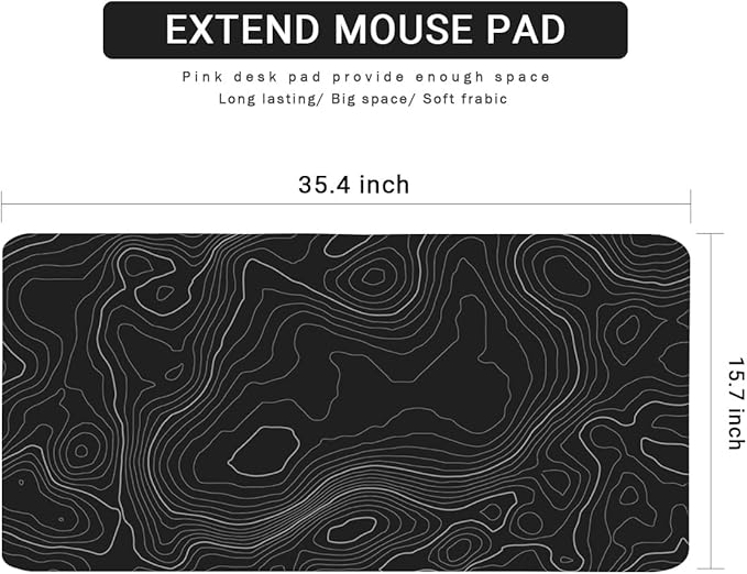 Topographic Mouse Pad, Extended Gaming, Desk Mat Laptop Waterproof Decor Writing - Image 2