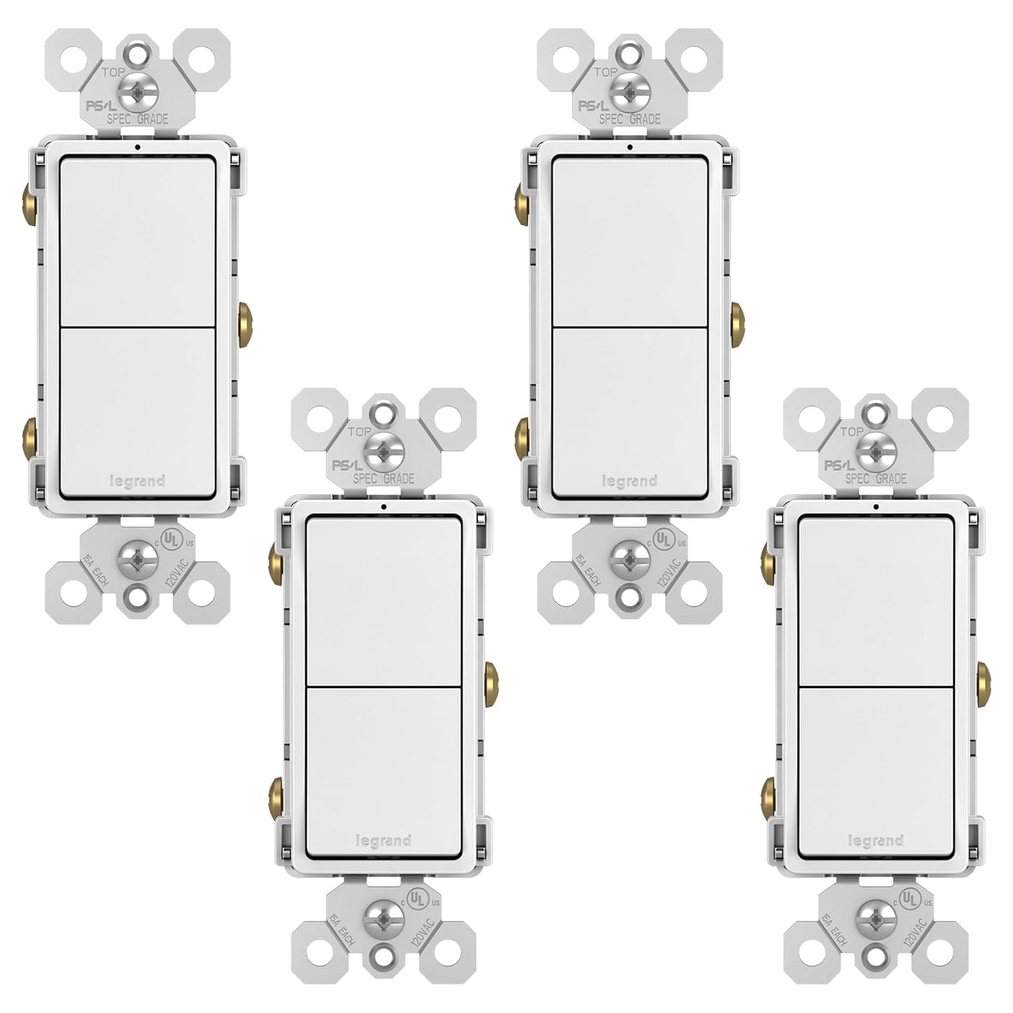 Legrand Radiant RCD11WCC6 15 Amp Combination 2-in-1 Decorator Rocker Light Switch, Two Single Pole Switches, White (4 Pack)
