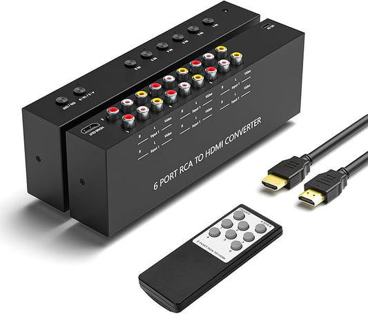Arector 6 Port RCA to HDMI, 1080P/720P 6 Way AV to HDMI Converter Composite by Arector