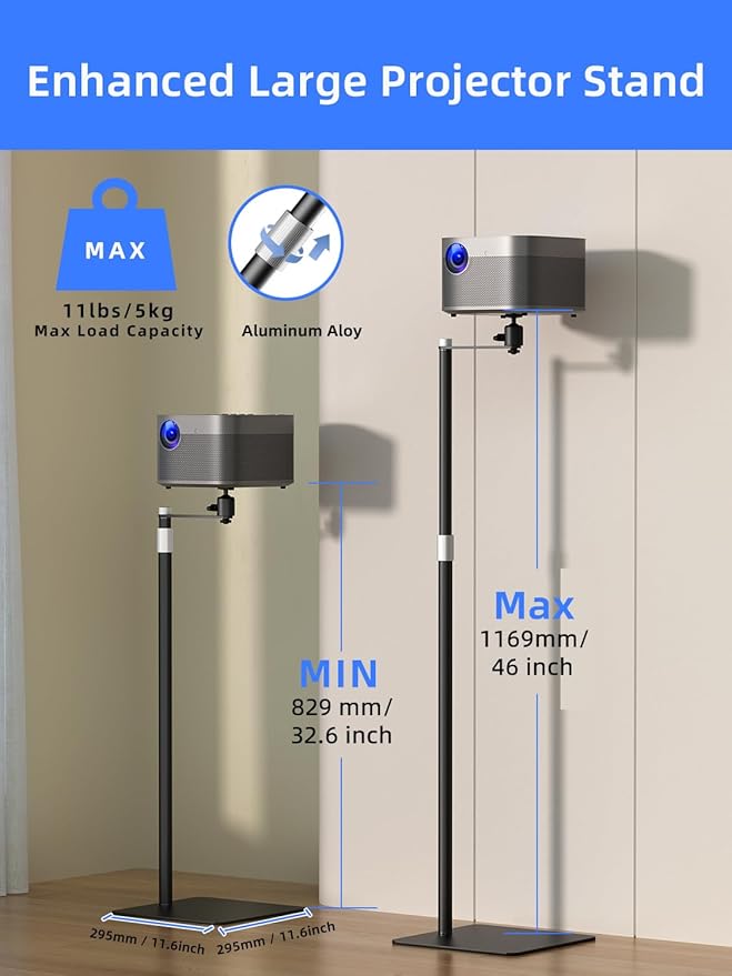 suptek Projector Stand Against Wall Hidden Stand, 360°Swivel, Height Adjustable - Image 3