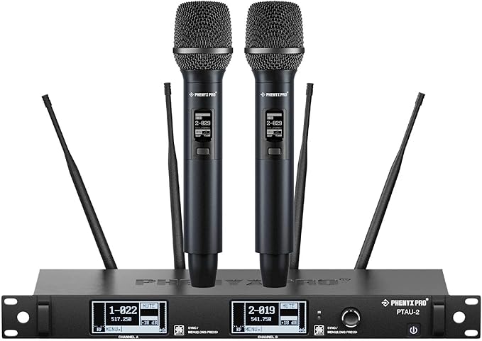 Phenyx Pro Dual-Channel Wireless Microphone System, Dynamic Mics w/ID Lock by PhenyxPro