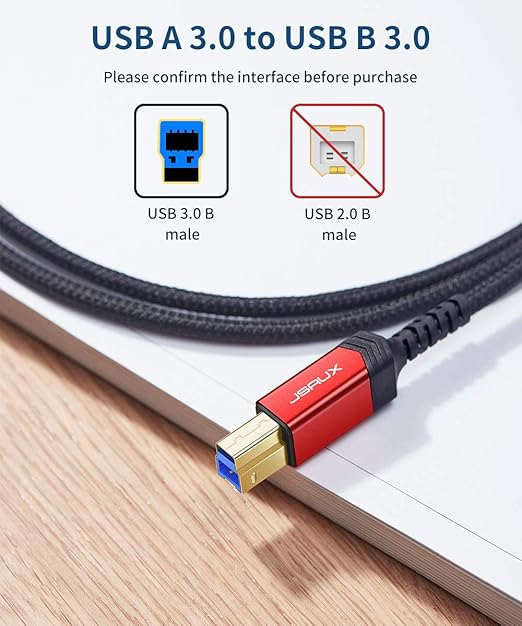 JSAUX USB 3.0 Printer Cable, Type A Male to B 3.0 Male USB 3.0 Type B Upstream - Image 2