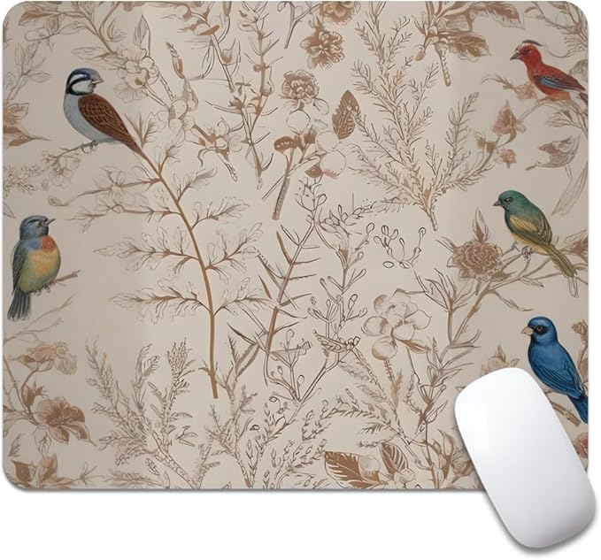 Beige Garden Neutral Floral Square Mouse pad, Waterproof, Anti Slip Rubber Base by Goodsprout