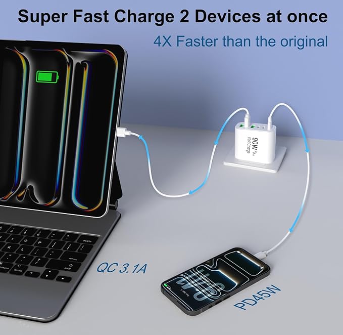 90W GaN USB C Charger Block, 6-Port USB C Wall Charger Fast Charging 45W PD - Image 4