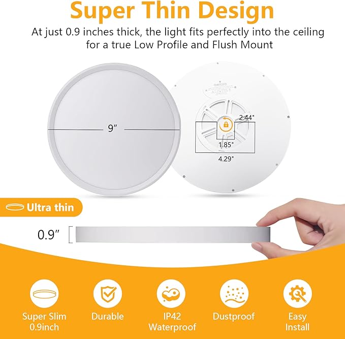 RLEDPZTX Led Flush Mount Ceiling Light, 9 Inch 18w 1860lm, 3000k/4000k/6000k - Image 4