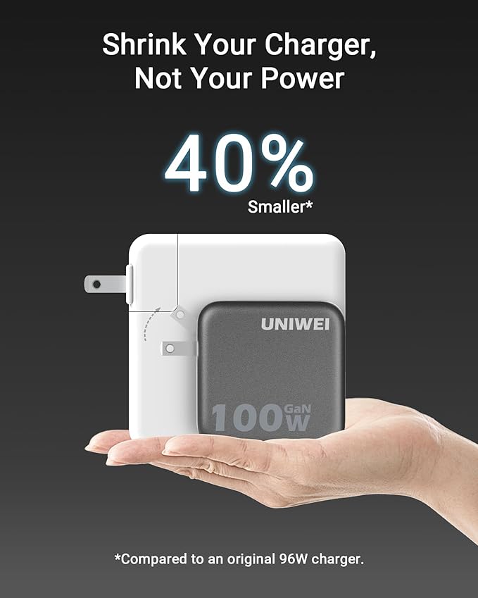 UNIWEI 100W USB C Charger Block, 4-Port GaN and Ultra-Compact Wall Adapter - Image 4