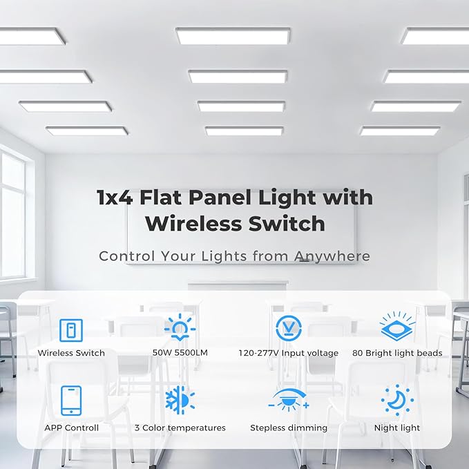 AIKVSXER 6 Pack 1x4 FT LED Flat Panel Light Surface Mount, - Image 2
