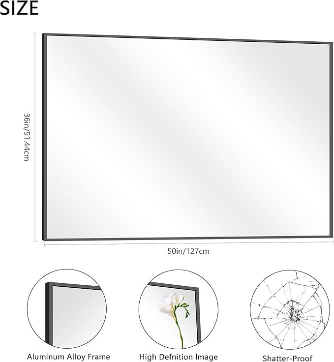 36x50inch Bathroom Mirror, Large Rectangular Wall Mirror - Image 4