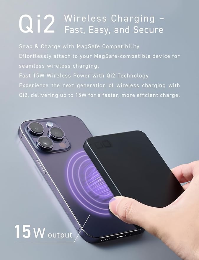 CIO Qi2 Magsafe Charger, 5000mAh Ultra-Slim Magnetic Wireless Charger iPhone - Image 3