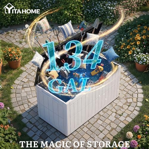 yitahome 134 gallon large deck box shown in use