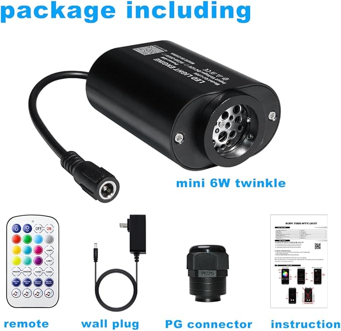 AZIMOM Mini 6W Twinkle Fiber Optic Starlight Box Sound Activated RGBW Fiber - Image 6