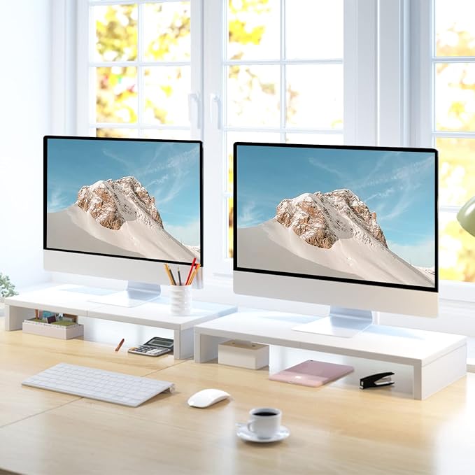 TEAMIX 2 Pack White Monitor Stand Riser - Image 2