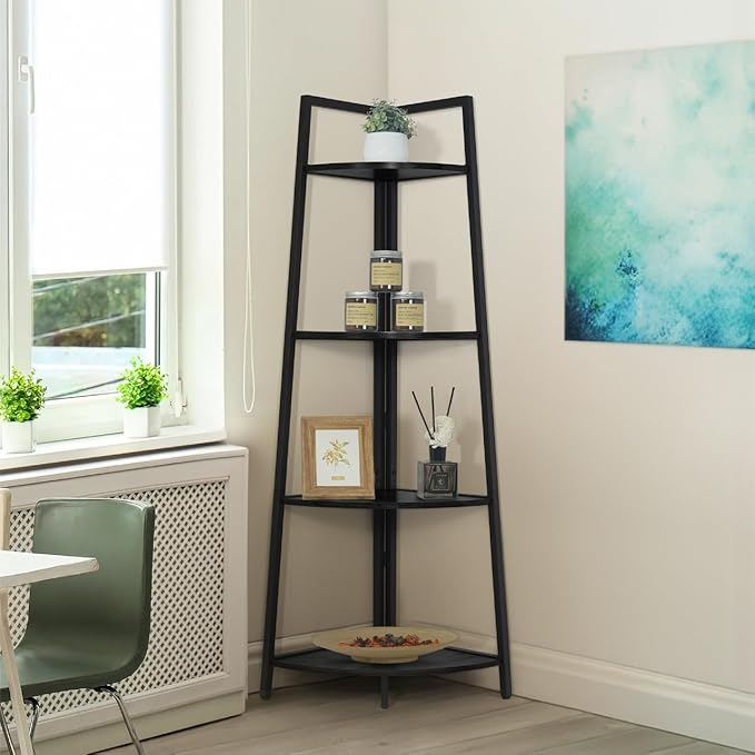 CAPHAUS Tall Corner Shelf Stand, 4-Tier Display Shelves, Ladder Corner Wood by CAPHAUS