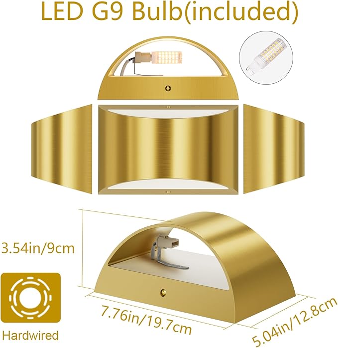 Aipsun 2 Pack Brushed Gold Wall Sconce Indoor Wall Lights Hardwired Up and Down - Image 5