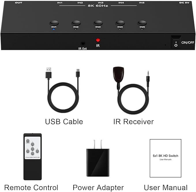 RuiPuo 5Port HDMI Switcher 8K@60Hz 5In 1Out HDMI Selector - Image 6