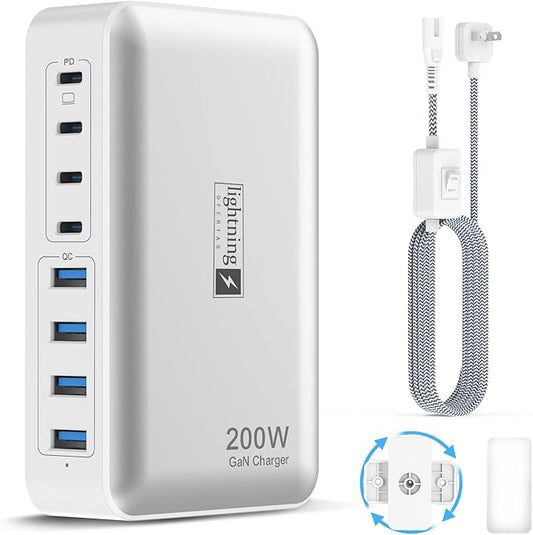 200W Charging Station for Multiple Devices, 8-Port USB C Charger Block Fast by lightningofertas