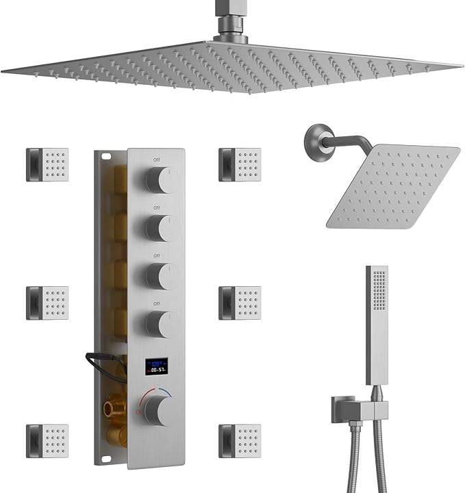 KATAIS Tempreature Display Shower System Brushed Nickel Shower Faucet Set by KATAIS