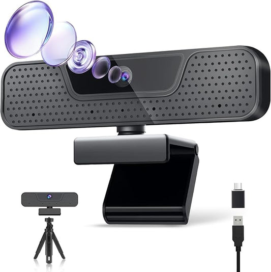 4K Auto Focus Webcam for PC, 4 AI Noise-Canceling Mics UHD Web cam, Auto Light by ToLuLu